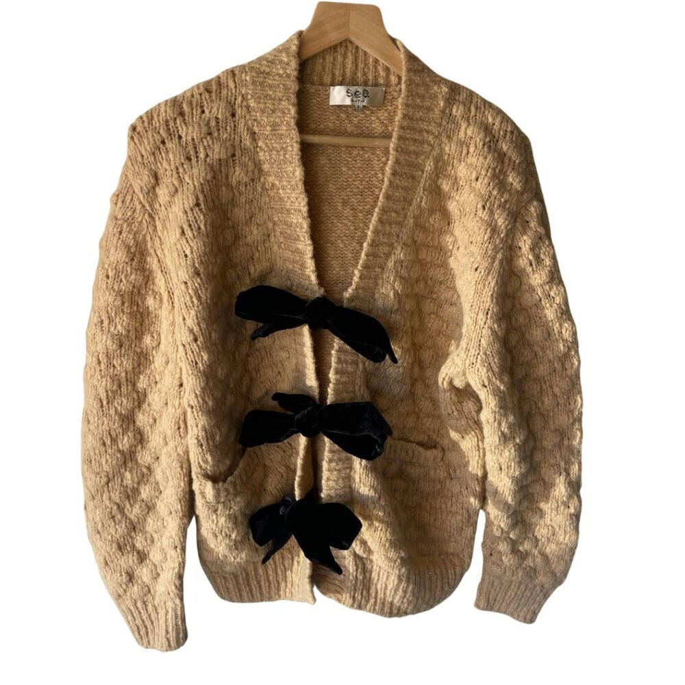 Sea New York Beige Sweater with Black Velvet Bows